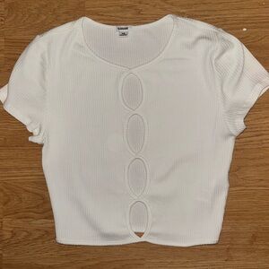 Garage White Cut-Out Ribbed Short Sleeve Top